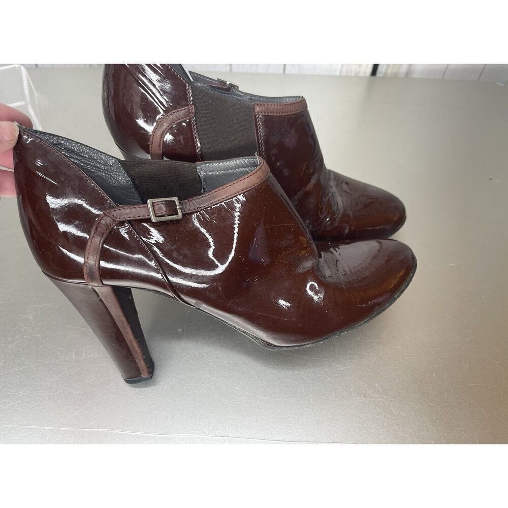 Theory Women’s Dark Brown Leather Booties Heels Patent Leather Size 38